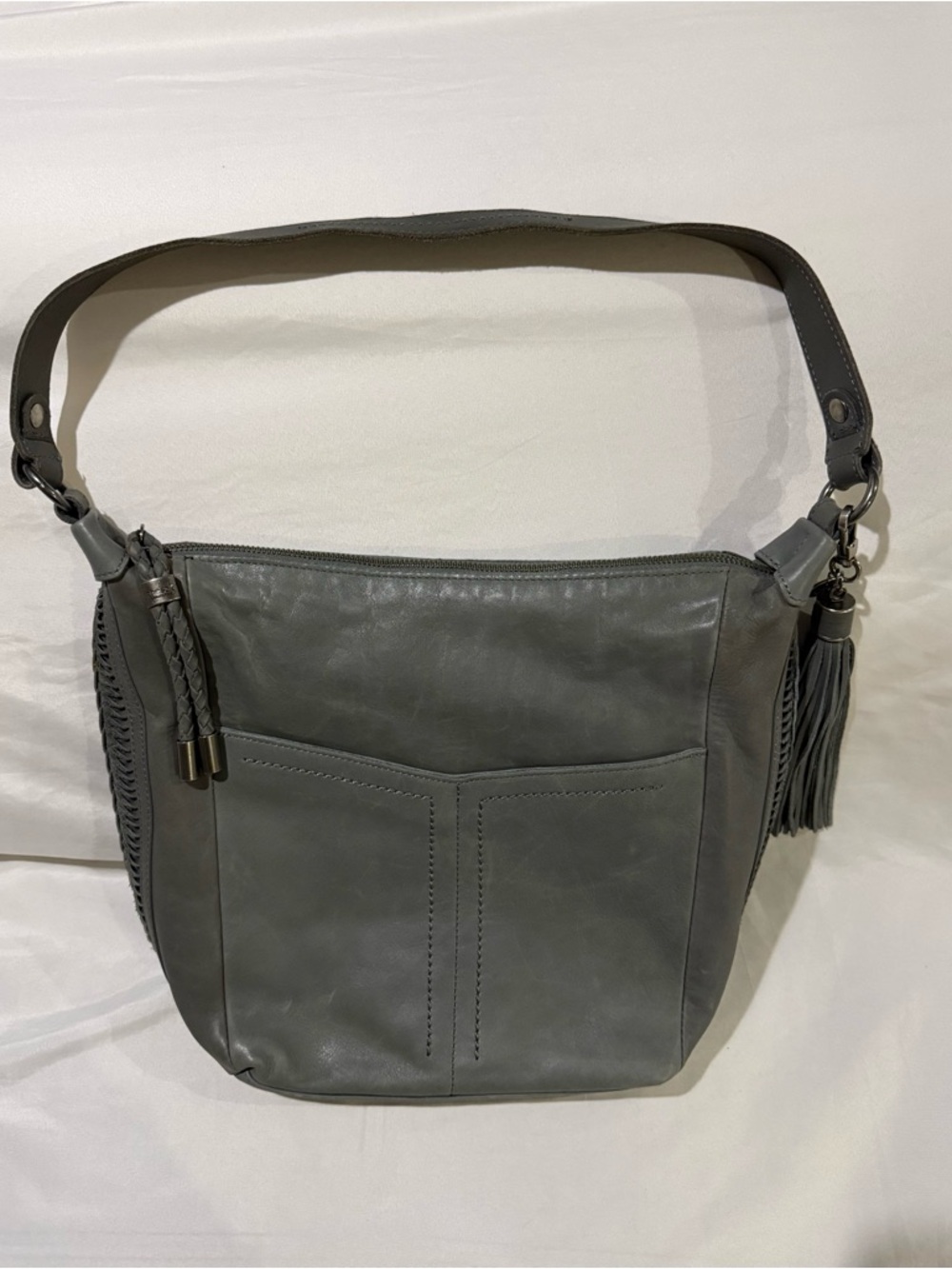 The Sak De Young Pebbled Leather Hobo Soft Supple Shoulder Bag Slate Gray
